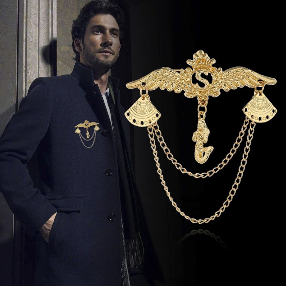 Brooch / Lapel Pin ~ Wings & Fans ~ Gold
